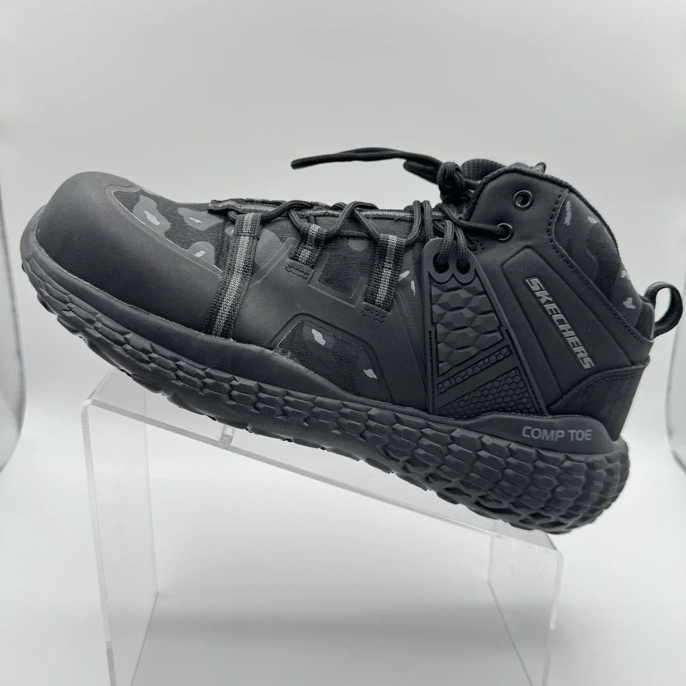 Skechers Work Monster SR Mens 10.5 Black Gray Comp Toe Slip Resistant Boots